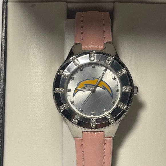 Los Angeles Chargers NFL Womens Watch w/ Pink Leather Band w/ Rhinestones NEW